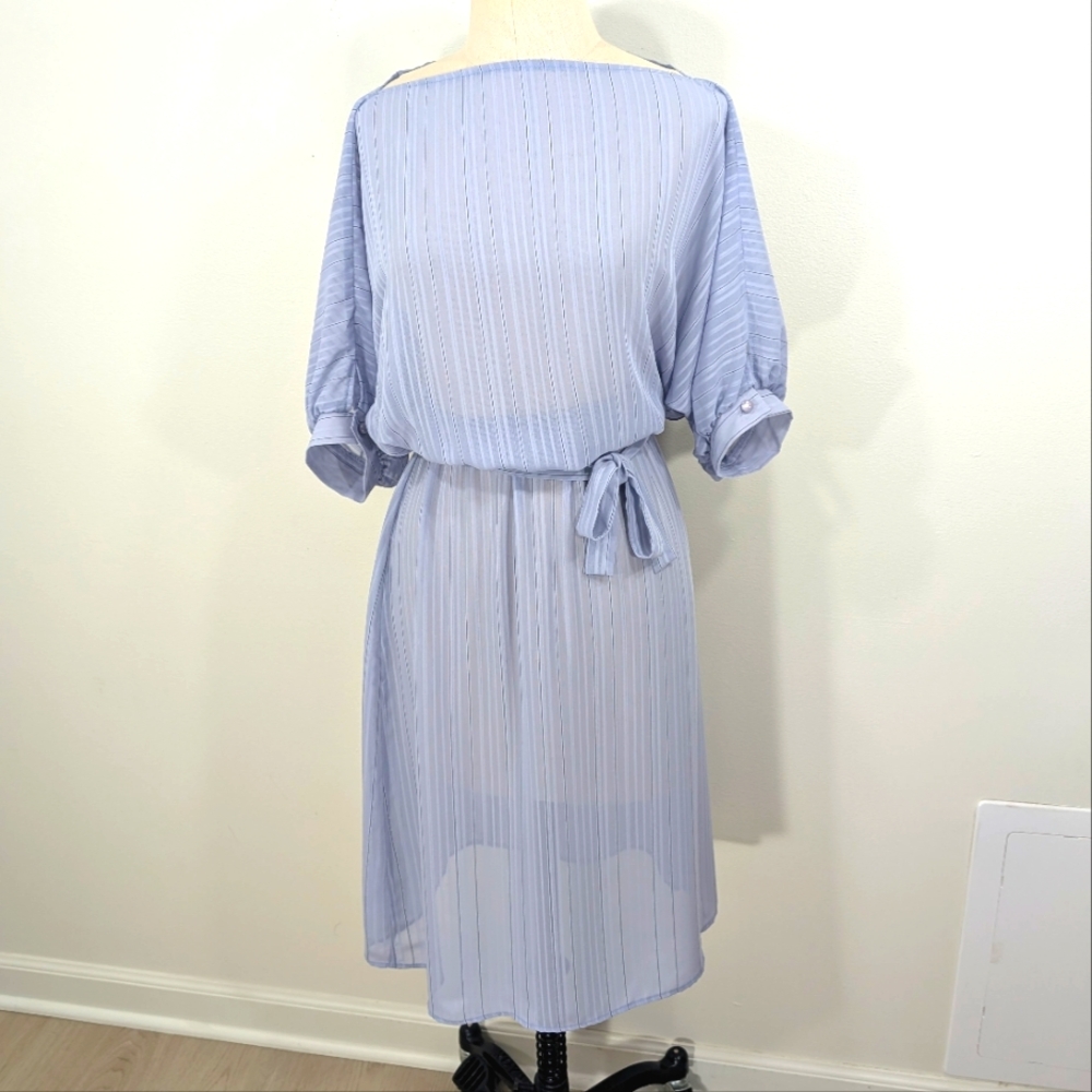Vintage sheer, slip on, belted, midi dress. 10p. Medium. Sherri Classics